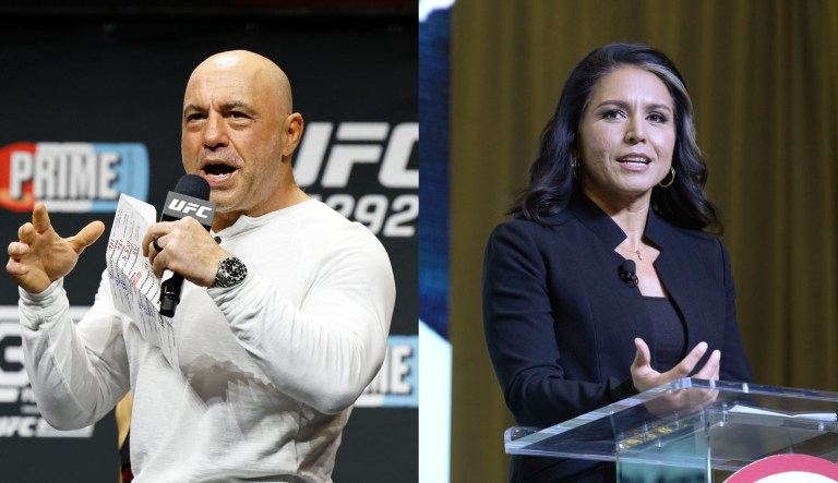 Podcast host Joe Rogan, left, and former Democratic lawmaker Tulsi Gabbard.