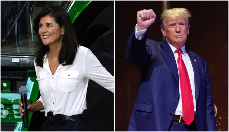2024 presidential candidate Nikki Haley, left, and former President Donald Trump, right.