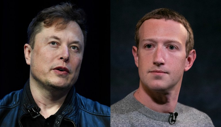 Elon Musk, left, and Mark Zuckerberg, right.