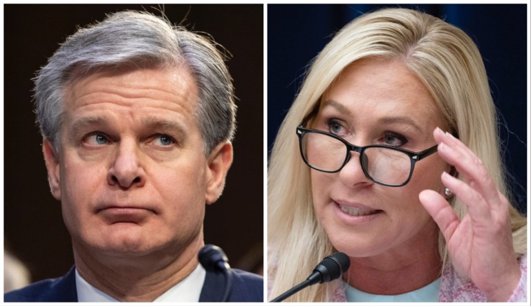 Christopher Wray and Marjorie Taylor Greene.