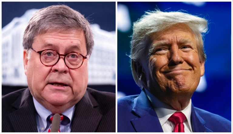 William Barr and Donald Trump.
