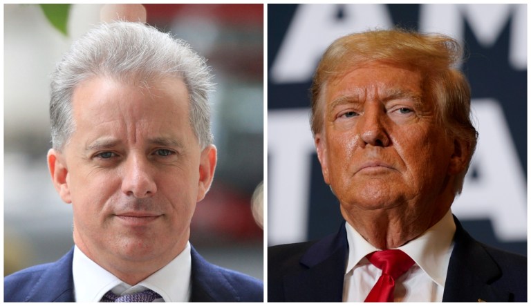 Former President Donald Trump (right) is suing Christopher Steele's (left) company over the Steele dossier that caused significant headaches for Trump during the 2016 campaign and after.