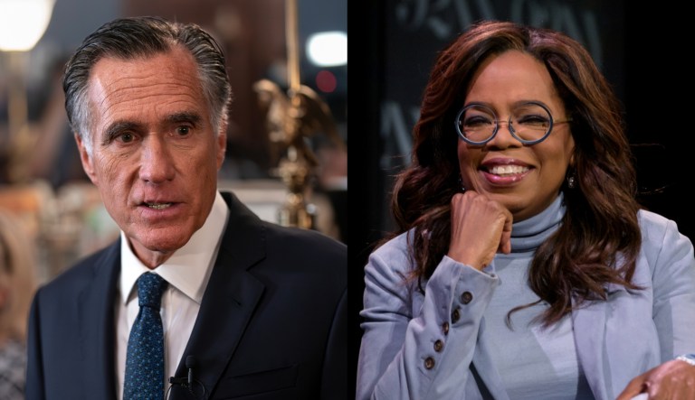 Sen. Mitt Romney (R-UT), left, and media mogul Oprah Winfrey, right. 