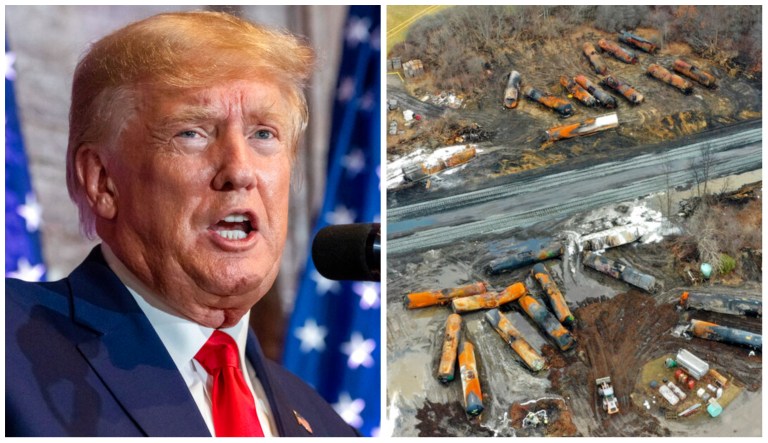 Donald Trump and aftermath of East Palestine train demolition.
