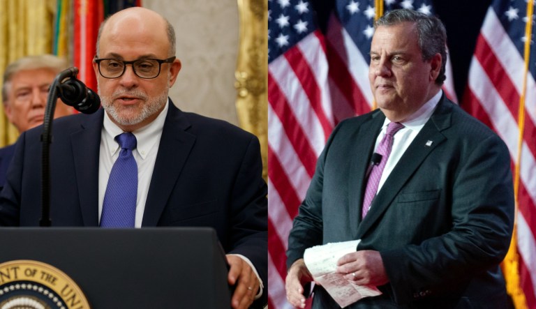 Conservative radio host Mark Levin, left, and 2024 presidential candidate and former New Jersey Gov. Chris Christie, right.
