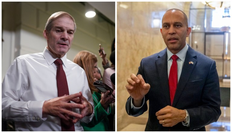 Rep. Jim Jordan (R-OH) and Minority Leader Hakeem Jeffries (D-NY) are the GOP and Democratic nominees for speaker, respectively. The vote for speaker is taking place on Oct. 17, 2023.
