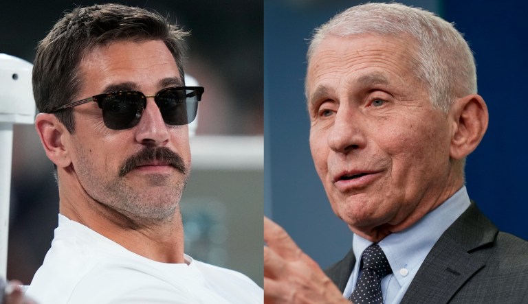 Aaron Rodgers, left, and Dr. Anthony Fauci, right.