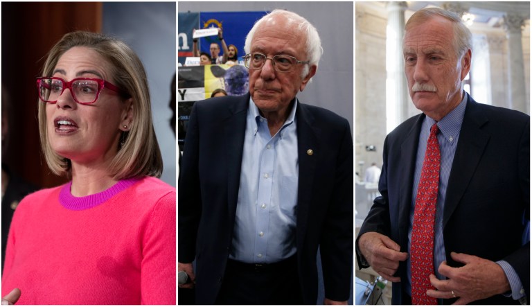 Sens. Kyrsten Sinema (I-AZ), Bernie Sanders (I-VT), and Angus King (I-ME)