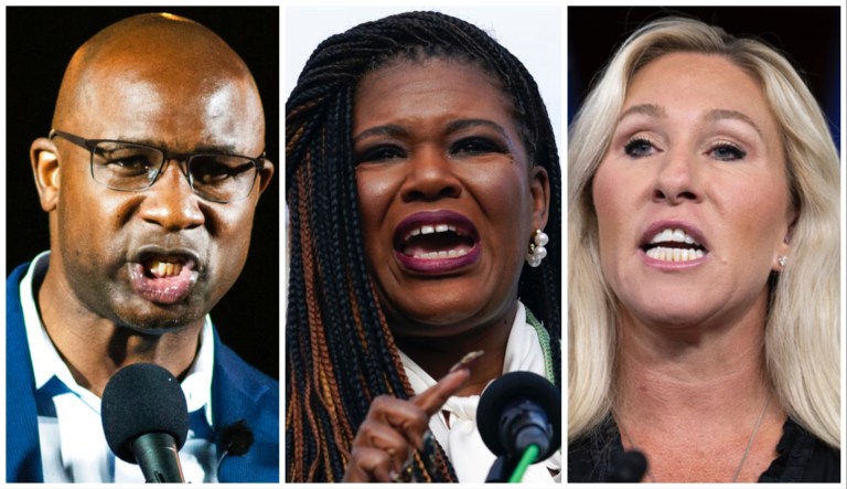 Jamaal Bowman, Cori Bush, and Marjorie Taylor Greene.