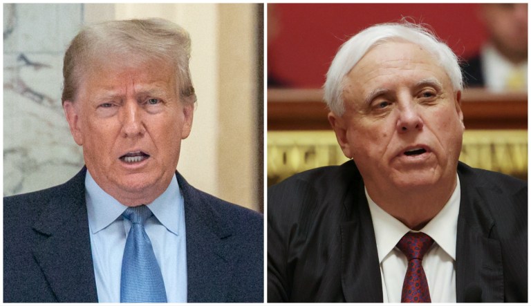 Former President Donald Trump and Gov. Jim Justice (R-WV). Justice is a candidate for Senate in West Virginia for the 2024 election.