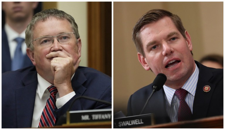 Left: Rep. Thomas Massie (R-KY); Right: Rep. Eric Swalwell (D-CA)
