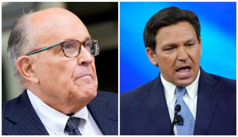 Former New York City Mayor Rudy Giuliani (R) and Gov. Ron DeSantis (R-FL).