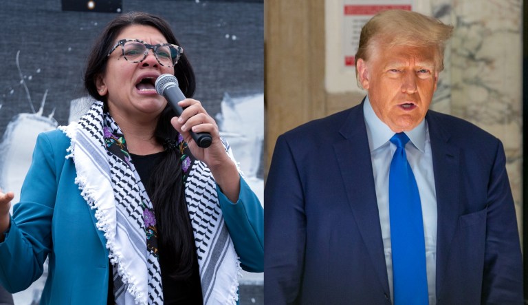 Rep. Rashida Tlaib (D-MI), left, and former President Donald Trump, right.