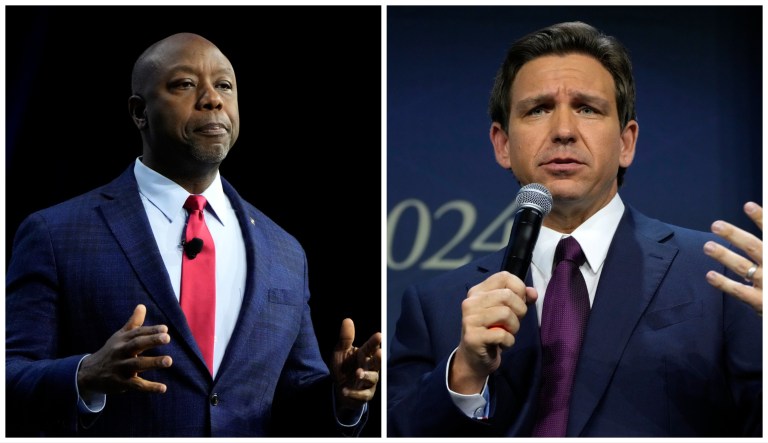 Sen. Tim Scott (R-SC) and Gov. Ron DeSantis (R-FL) are GOP primary candidates for the 2024 election.