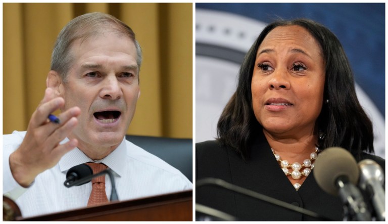 Rep. Jim Jordan (R-OH), left, and Fulton County District Attorney Fani Willis.