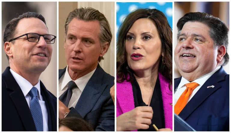 Govs. Josh Shapiro (D-PA), Gavin Newsom (D-CA), Gretchen Whitmer (D-MI), and J.B. Pritzker (D-IL).