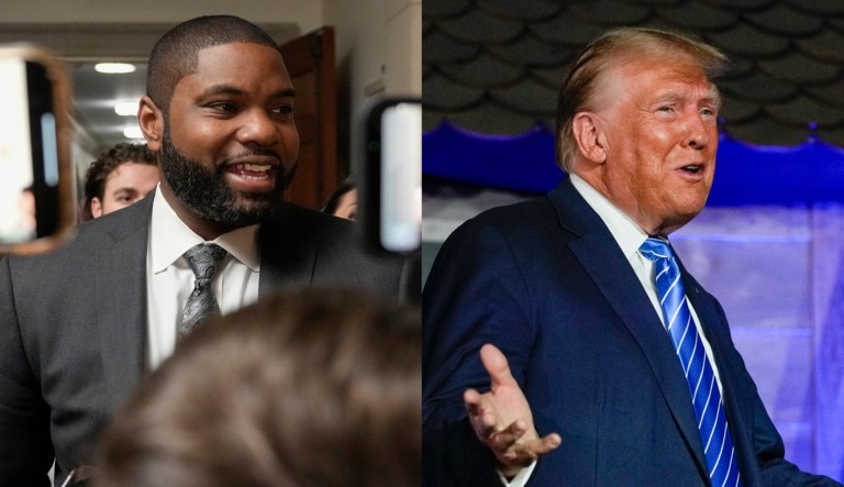 Rep. Byron Donalds (R-FL), left, and former President Donald Trump, right.