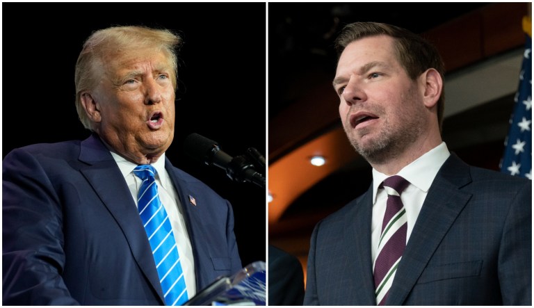 Donald Trump (left), Eric Swalwell (right)