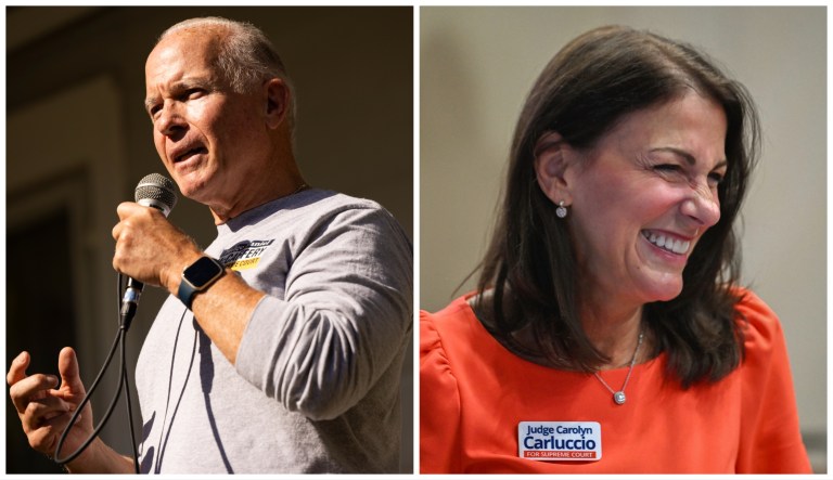 Left: Democratic Superior Court Judge Daniel McCaffery; Right: Republican Montgomery County Court of Common Pleas Judge Carolyn Carluccio.