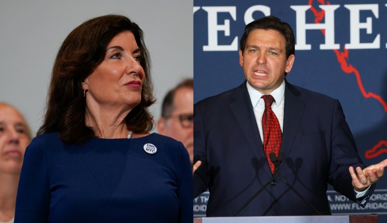 Florida Gov. Ron DeSantis fired back at New York Gov. Kathy Hochul over her remarks suggesting conservatives should leave the Empire State. 