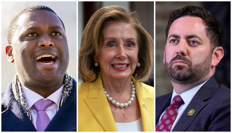 Former New York Democratic Rep. Mondaire Jones, former House Speaker Nancy Pelosi (D-CA), and Rep. Mike Lawler (R-NY).