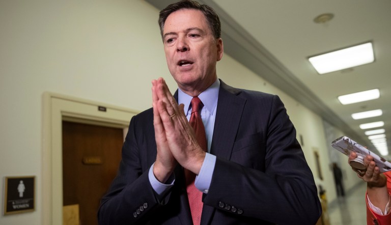 Former FBI Director James Comey speaks to reporters on Capitol Hill after testifying a second time to the GOP-led House Judiciary and Oversight Committees in their probe of conduct by federal law enforcement officials in the investigation of President Trumpâs alleged Russia ties, and Hillary Clintonâs emails, in Washington, Monday, Dec. 17, 2018.