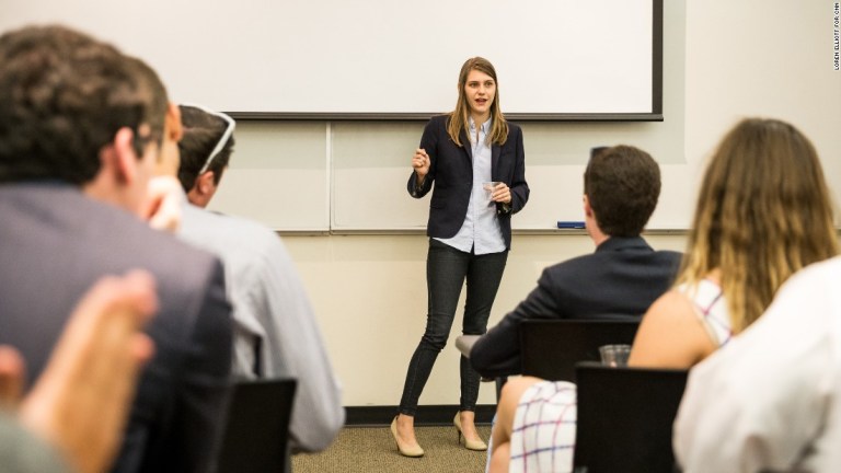 Lauren Cooley speaks to students at the University of Central Florida.