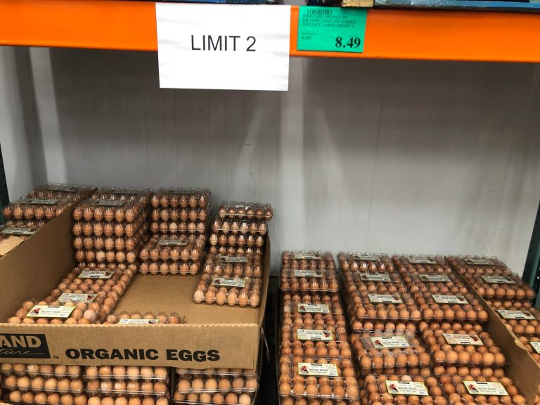 A display of eggs at Costco in Fountain Valley, California on Aug. 7, 2022