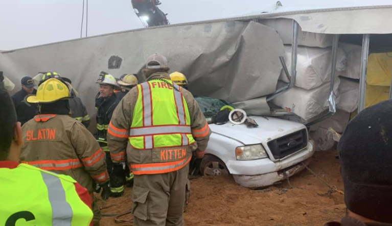 WATCH: Dramatic video captures semi-truck losing control and crashing into scene of another accident