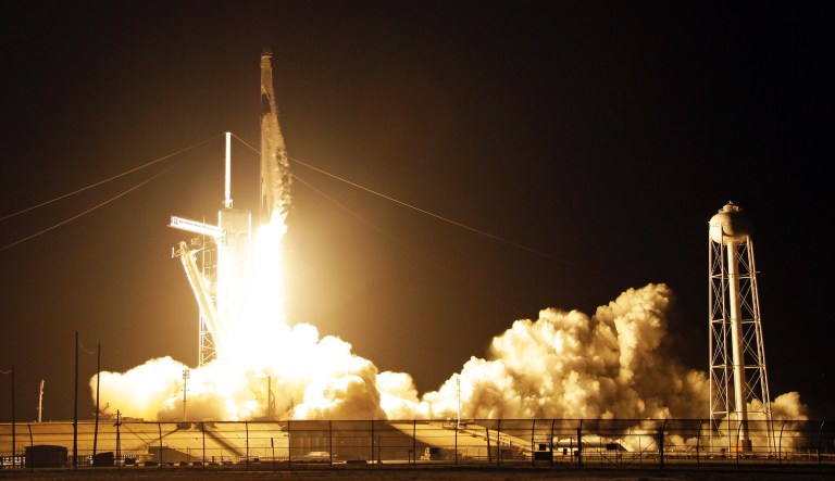 A SpaceX Falcon 9 rocket with a demo Crew Dragon spacecraft lifts off from pad 39A on an uncrewed test flight to the International Space Station at the Kennedy Space Center in Cape Canaveral, Fla., Saturday, March 2, 2019.