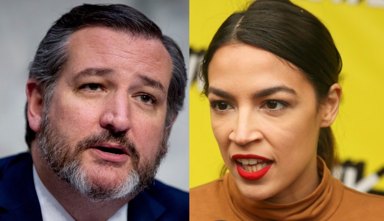 Ted Cruz, left, and Alexandria Ocasio-Cortez, right.