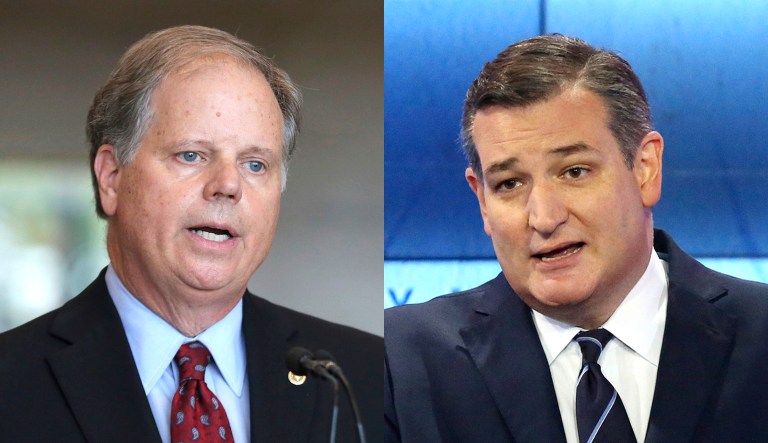 Sens. Ted Cruz (right), R-Texas, and Doug Jones (left), D-Ala., are pictured.