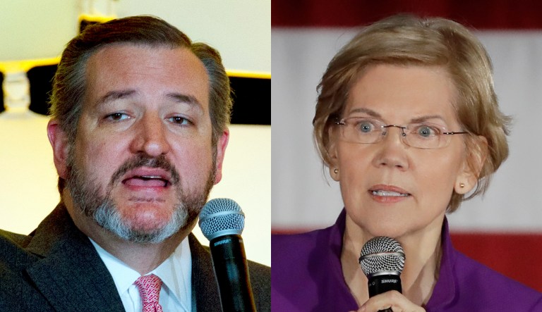 Sens. Ted Cruz and Elizabeth Warren are pictured.
