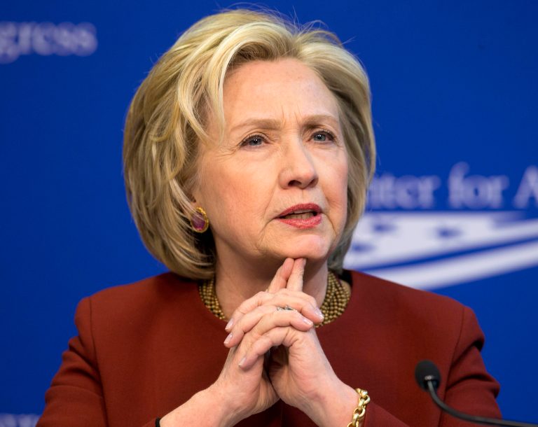 Former Secretary of State Hillary Rodham Clinton speaks at an event hosted by the Center for American Progress (CAP) and the America Federation of State, County and Municipal Employees (AFSCME), Monday, March 23, 2015, in Washington. (AP Photo/Pablo Martinez Monsivais)