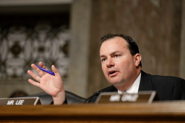 Sen. Mike Lee, R-Utah, questions Chuck Hagel during his defense secretary confirmation hearing on Jan. 31. (AP Photo/J. Scott Applewhite, File)