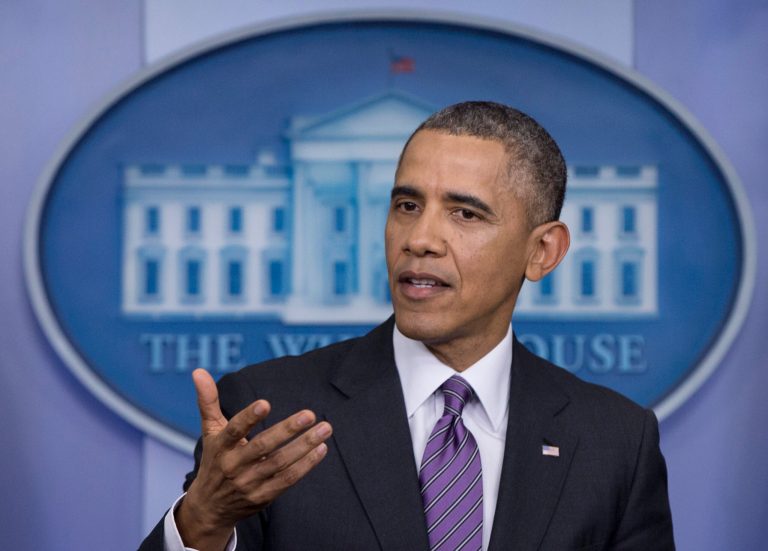 President Barack Obama speaks in the briefing room of the White House in Washington, Thursday, April 17, 2014. The president spoke about health care overhaul and the situation in Ukraine.  (AP Photo/Carolyn Kaster)