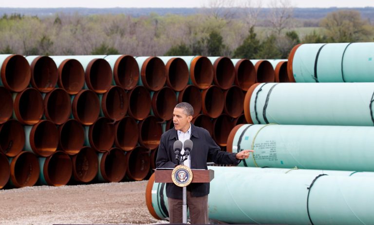 President Obama speaks at the TransCanada Pipe Yard in Cushing, Okla., in March 2012. (AP Photo/LM Otero, File)
