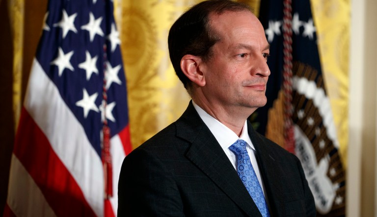 Good-paying jobs that don't require a degree exist, and people who make that choice don't have to spend paying off student loans, the labor secretary said. (AP Photo/Evan Vucci)