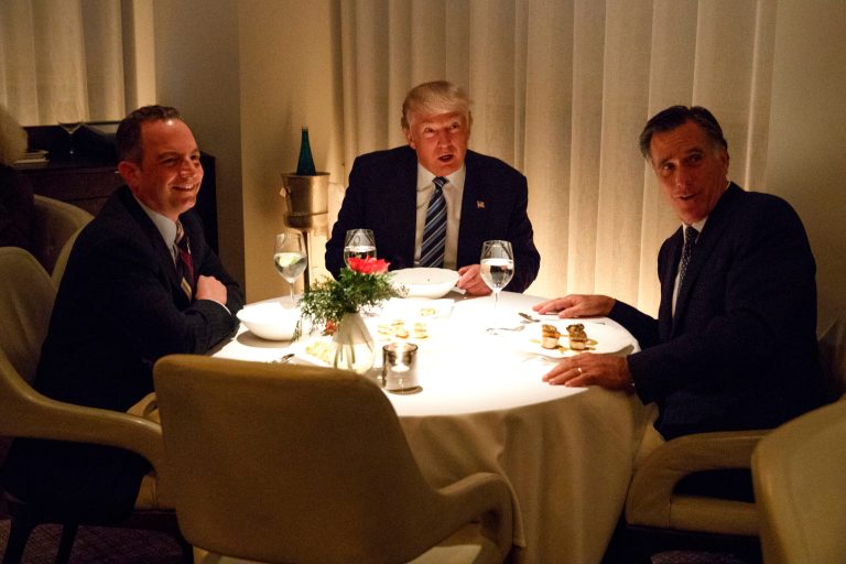 President-elect Trump had nice things to say about 2012 Republican presidential nominee Mitt Romney on Thursday night, having met with Romney twice in consideration for a secretary of state nomination. (AP Photo/Evan Vucci)
