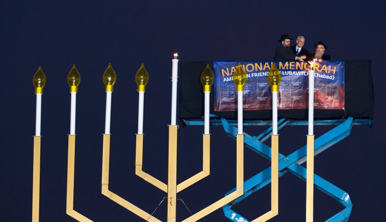 The annual National Menorah Lighting in celebration of Hanukkah, on the Ellipse near the White House in Washington, took place Sunday. (AP Photo/Jose Luis Magana)