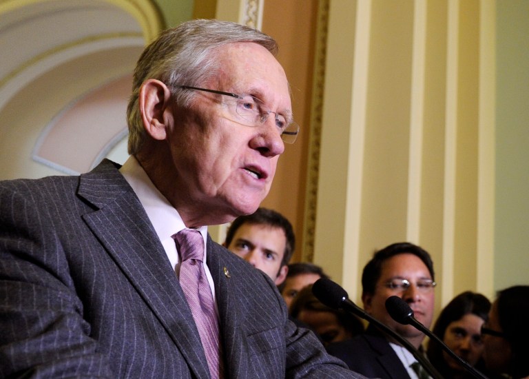 Senate Majority Leader Harry Reid of Nevada speaks to reporters on Capitol Hill in Washington. (AP/Susan Walsh)