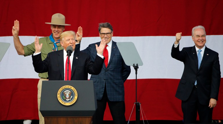 As the Boy Scouts in the crowd began chanting 