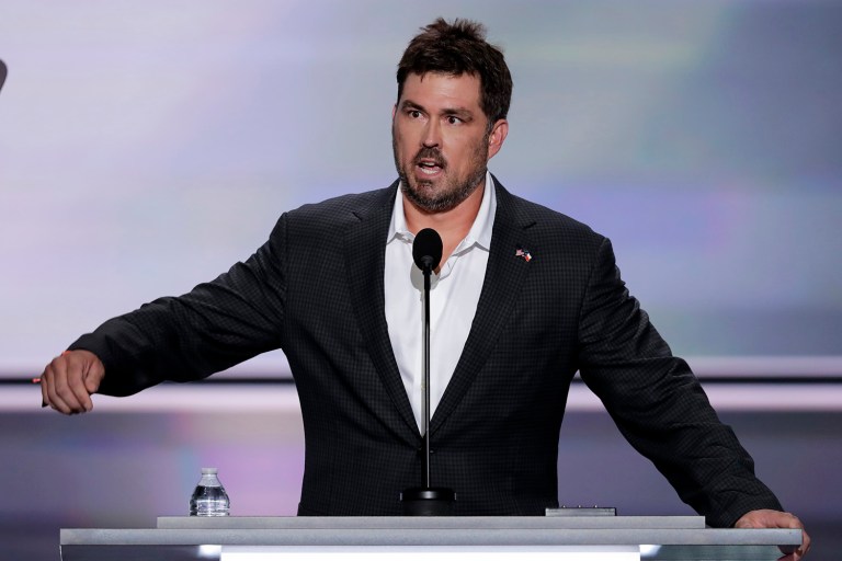 Retired U.S. Navy SEAL Marcus Luttrell speaks during the opening day of the Republican National Convention. (AP Photo/J. Scott Applewhite)