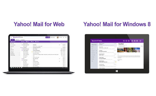   In this undated image made available by Yahoo the company's recently retooled free email service is shown on a web device and tablet. Aside from the new look aimed at regaining some of the ground Yahoo lost to Google's popular alternative, Yahoo introduced Tuesday, Dec. 11, 2012, email apps for the iPhone, iPad and mobile devices running on the new Windows 8 operating system. (AP Photo/Yahoo)  