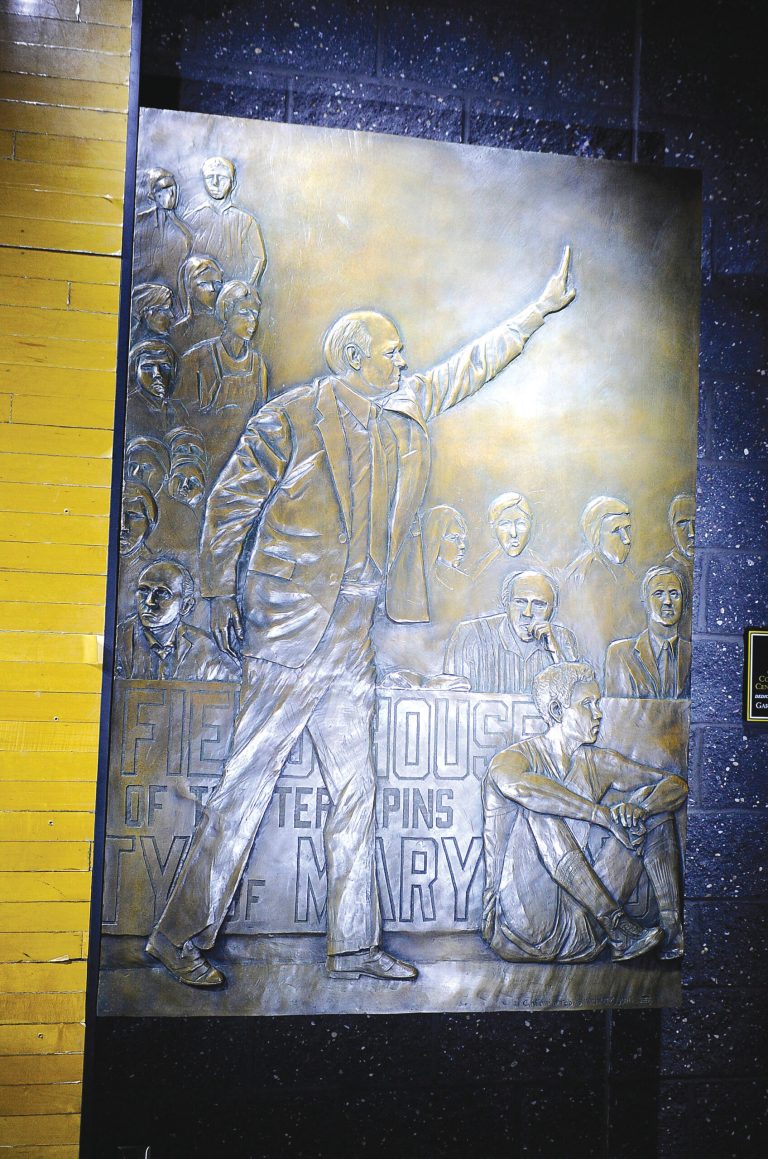 TJ Root/Maryland Athletics
A bas relief of former Maryland coach Lefty Driesell will hang next to a piece of the Cole Field House floor at Comcast Center.