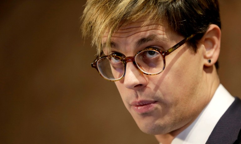 Yiannopoulos resigned from his editor position at the Breitbart News website in February after videos resurfaced showing him apparently expressing support for some instances of sex between adults and minors. (AP Photo/Seth Wenig)