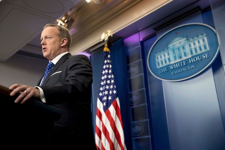 Sean Spicer says the administration remains confident in the legal standing of Trump's executive order on immigration. (AP Photo/Andrew Harnik)