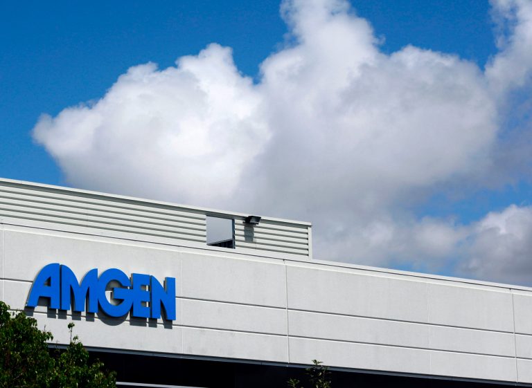 FILE - This April 20, 2010, file photo,shows an exterior view of Amgen offices in Fremont, Calif.  Biotech drugmaker Amgen Inc. reports quarterly earnings on Tuesday, Jan. 28, 2014.AP Photo/Paul Sakuma, file)