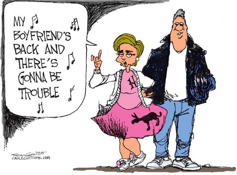 Editorial cartoon: My boyfriend’s back and he’s going to save my reputation