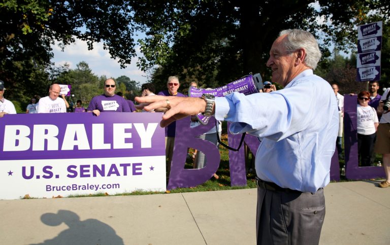 Sen. Tom Harkin, D-Iowa, greets Iowa Democratic senatorial candidate, Rep. Bruce Braley's supporters before the start of a debate between Braley and Republican senatorial candidate State Sen. Joni Ernst, Sept. 28 in Indianola, Iowa.Â Harkin is donating most of the money from his campaign account to a university instead of giving it to his would-be successor, Braley.Â (AP Photo/Justin Hayworth)